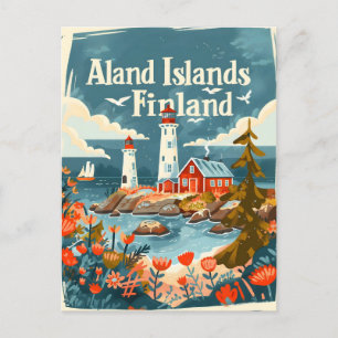 Cartão Postal Ilhas Åland Finlândia Arte desenhada à mão