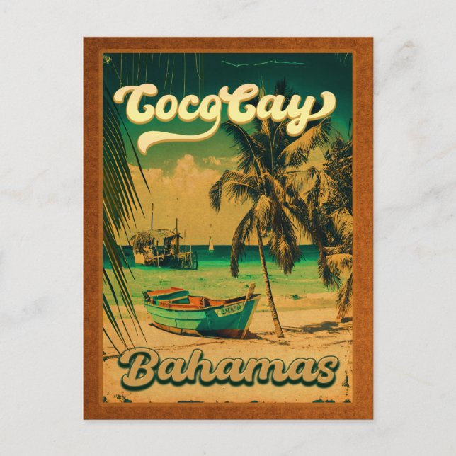 Cartão Postal Ilhas Bahamas CocoCay Retro Palm Souvenirs (Frente)