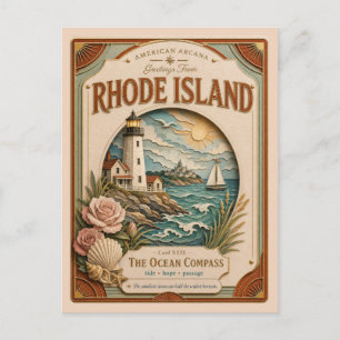 Cartão Postal Ilhas de Rhode Vintage Paper Cut American Arcana