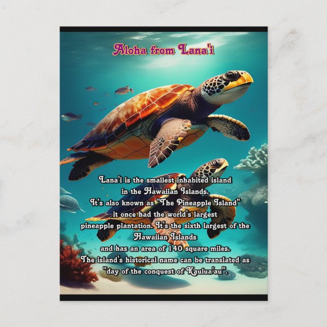 Cartão Postal Ilhas Havaianas Lanai Aloha (Frente)