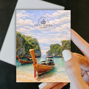 Cartão Postal Ilhas Phi Phi, Mar de Andamão   Praia em Aquarela 