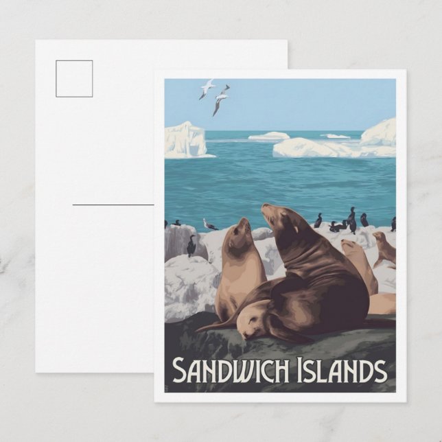 Cartão Postal Ilhas Sandwich Viagens Antigas  (Frente/Verso)