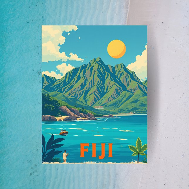 Cartão Postal Ilhas Tropicais Fiji Viagem Art (Fiji Tropical Island Beach Travel Art Postcard)