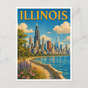 Cartão Postal Ilinois Chicago Horizonte GeoSaga