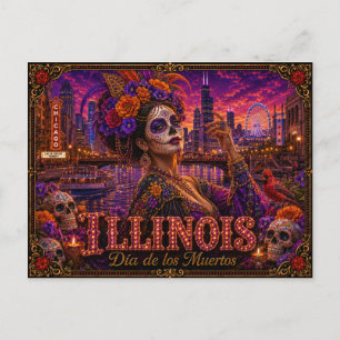 Cartão Postal Ilinois Dia de los Muertos Retro