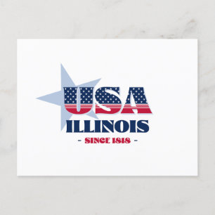 Cartão Postal Illinois em Vermelho, Branco e Azul