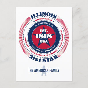 Cartão Postal Illinois, Springfield, IL, Patriótico, Monograma