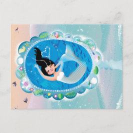 Cartão Postal Illustration of a Mermaid's Mirror w Bubble Kiss