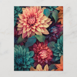 Cartão Postal Illustration of colorful dahlia flowers