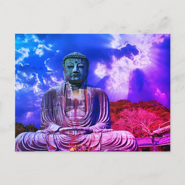 Cartão Postal Iluminismo Meditando a Cor da Estátua Buda (Frente)