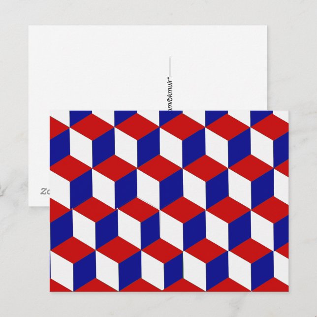 Cartão postal - Ilusão de bloco Vermelho, Branco e (Frente/Verso)