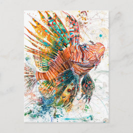 Cartão Postal Ilustração Abstrata de Peixe-Leão em Aquarela