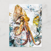 Ilustração Abstrata em Aquarela de uma Lula