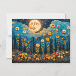Cartão Postal ilustração abstrato de aquarela da lua de cheio