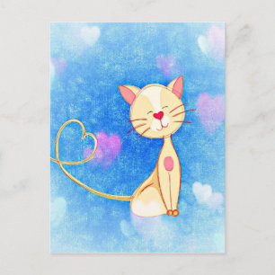 Cartão Postal Ilustração Adorável de Gatos com Corações