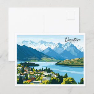 Cartão Postal Ilustração Aerial Queenstown Nova Zelândia