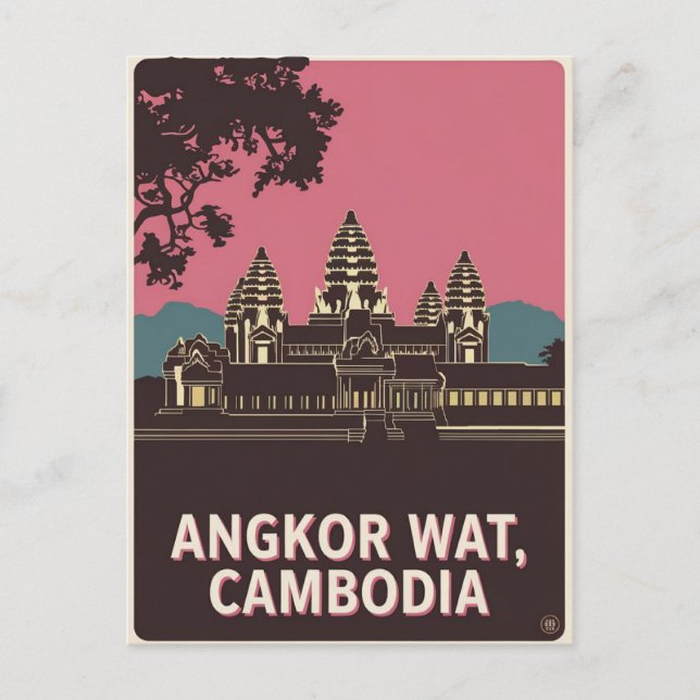 Cartão Postal Ilustração Angkor Wat Camboja (Frente)