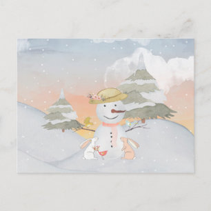 Cartão Postal Ilustração animal de neve de inverno Snowman