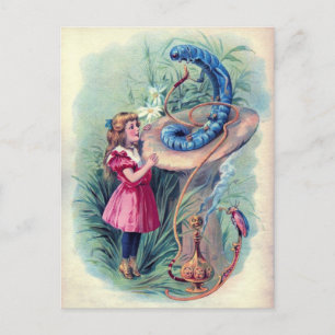 Cartão Postal Ilustração Antiga de Alice no País das Maravilhas