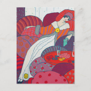 Cartão Postal Ilustração Art Déco Rosa e Laranja George Barbier