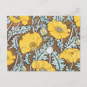 Cartão Postal Ilustração Art Nouveau Amarela Flor de Papoula