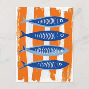 Cartão Postal Ilustração Artística Costeira de Sardinhas