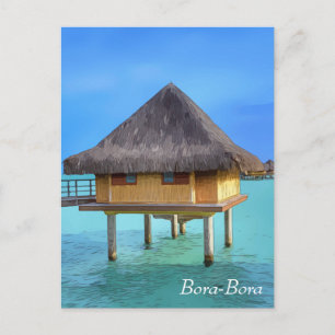 Cartão Postal Ilustração Artística de Bora-Bora Bungalow