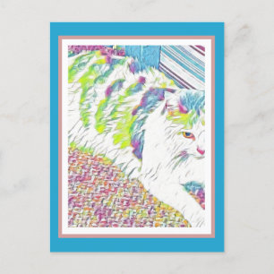 Cartão Postal Ilustração Artística de Gato Branco