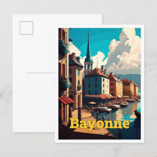 Cartão Postal Ilustração Bayonne France Viagem Vintage