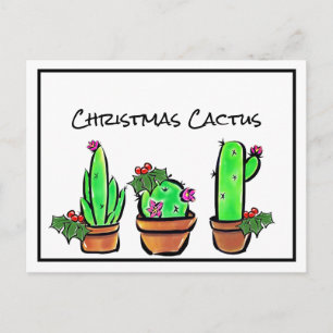 Cartão Postal Ilustração Bela do Trio do Cactus Xmas