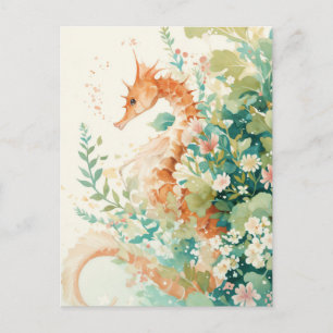 Cartão Postal Ilustração Botânica de Cavalo-Marinho Dourado Capr