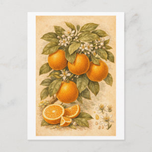 Cartão Postal Ilustração Botânica de Laranjas em Estilo Clássico