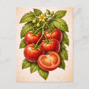 Cartão Postal Ilustração Botânica de Tomate Estilo Vintage
