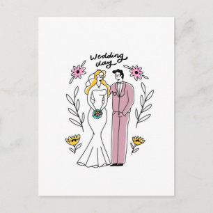 Cartão Postal Ilustração Caprichosa de Casal no "Dia do Casament