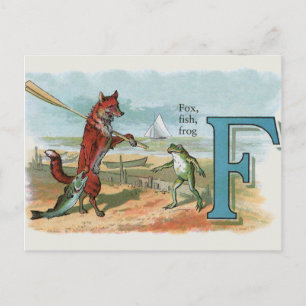 Cartão Postal Ilustração Caprichosa de Raposa e Sapo na Praia Vi
