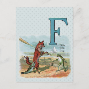 Cartão Postal Ilustração Caprichosa de Raposa e Sapo na Praia Vi