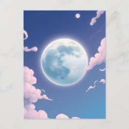 Cartão Postal Ilustração caprichosa e fofa da lua no céu noturno
