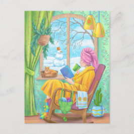 Cartão Postal Ilustração caseira aconchegante do inverno