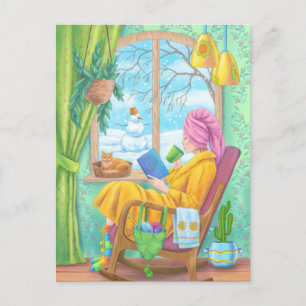 Cartão Postal Ilustração caseira aconchegante do inverno