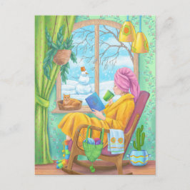 Cartão Postal Ilustração caseira aconchegante do inverno