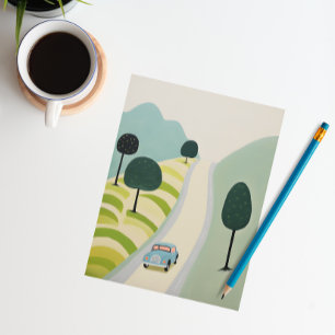 Cartão Postal Ilustração Cênica de Viagem Rodoviária