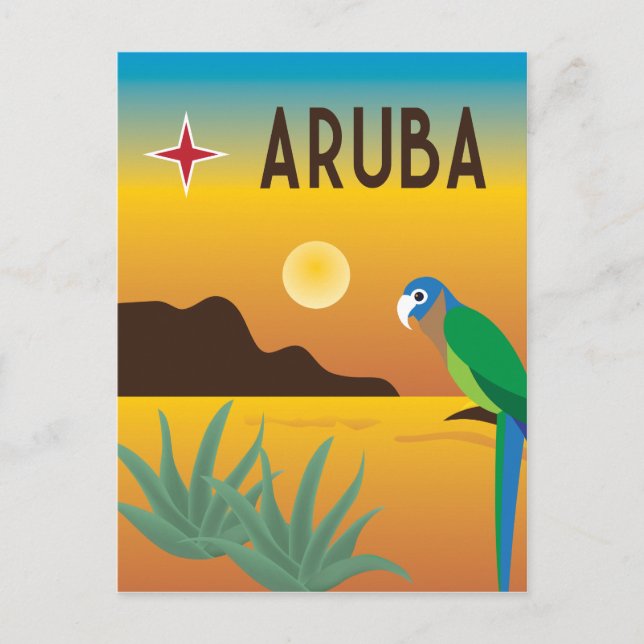 Cartão Postal Ilustração colorida caribenha de Aruba (Frente)