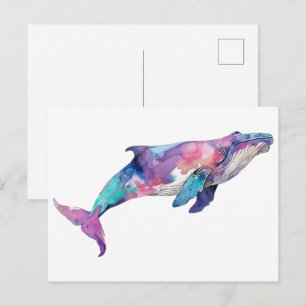 Cartão Postal Ilustração Colorida de Baleia Pequena