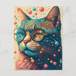 Cartão Postal Ilustração Colorida de Gatinho