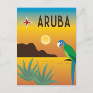 Cartão Postal Ilustração colorida do Caribe Aruba