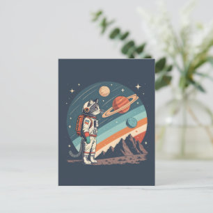 Cartão Postal Ilustração Cósmica do Astronauta Gato Retro no Esp