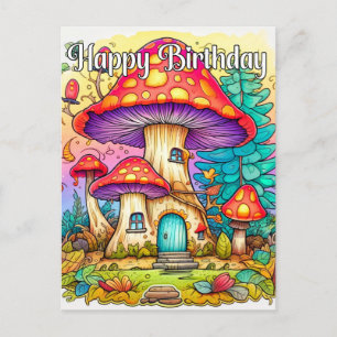 Cartão Postal Ilustração Criativa de Casa de Cogumelo Fofa