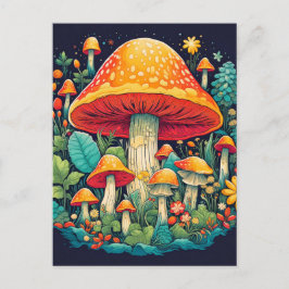 Cartão Postal Ilustração Criativa de Floresta de Cogumelos Abstr