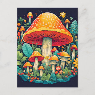 Cartão Postal Ilustração Criativa de Floresta de Cogumelos Abstr