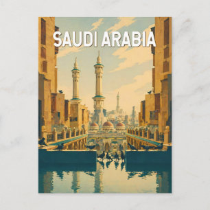 Cartão Postal Ilustração da Arábia Saudita Viagem Arte Vintage